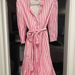 Boden Pink and White Wrap Dress with Notched Collar